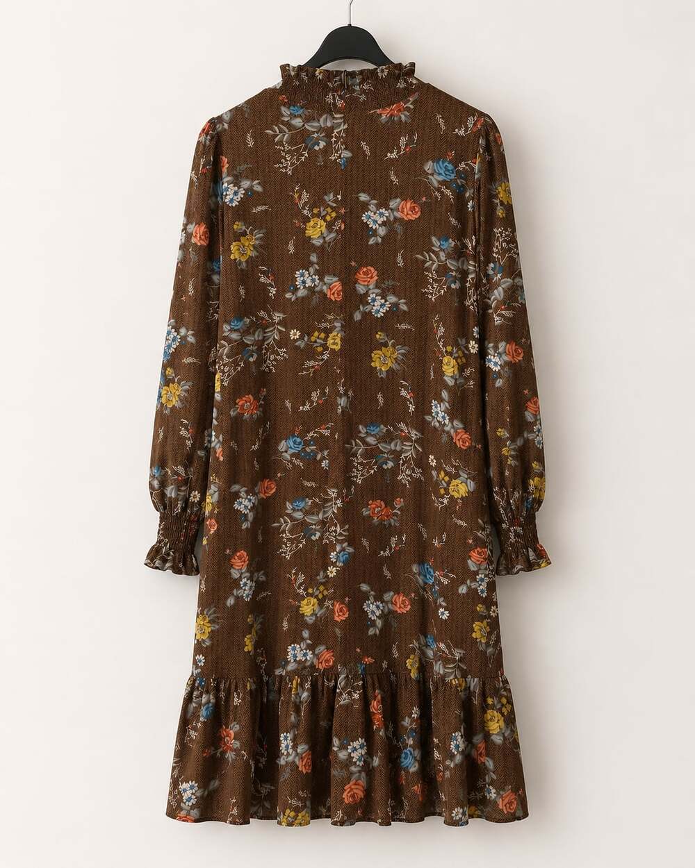Vintage Retro Cottage Style Floral Ruffle Hem Long Sleeve Midi Dress Size M - Picture 3 of 7